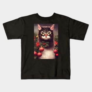 Cute Christmas Cat Kids T-Shirt